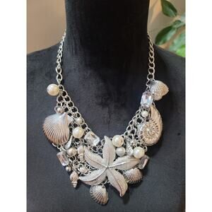 Traci Lynn Women's Kenneth Jay Lane Silver Seashell Starfish Statement Necklace